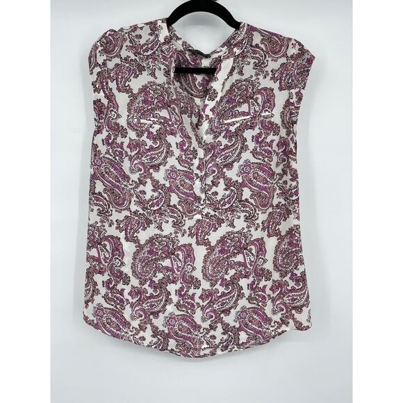 The Limited Womens Purple White Paisley Sleeveless Blouse Button Front Top Small - Picture 10 of 10